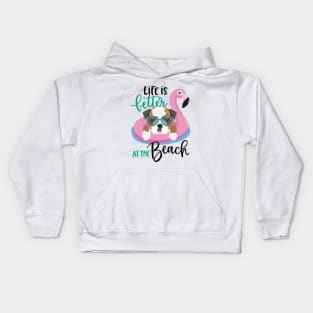 Life is better at the beach Shirt & Gifts, Summer Vacation American Bulldog Kids Hoodie